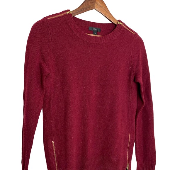 J.‎ Crew Sweater Womens Small 100% Wool Maroon Red Gold Zipper Detail - Picture 1 of 3